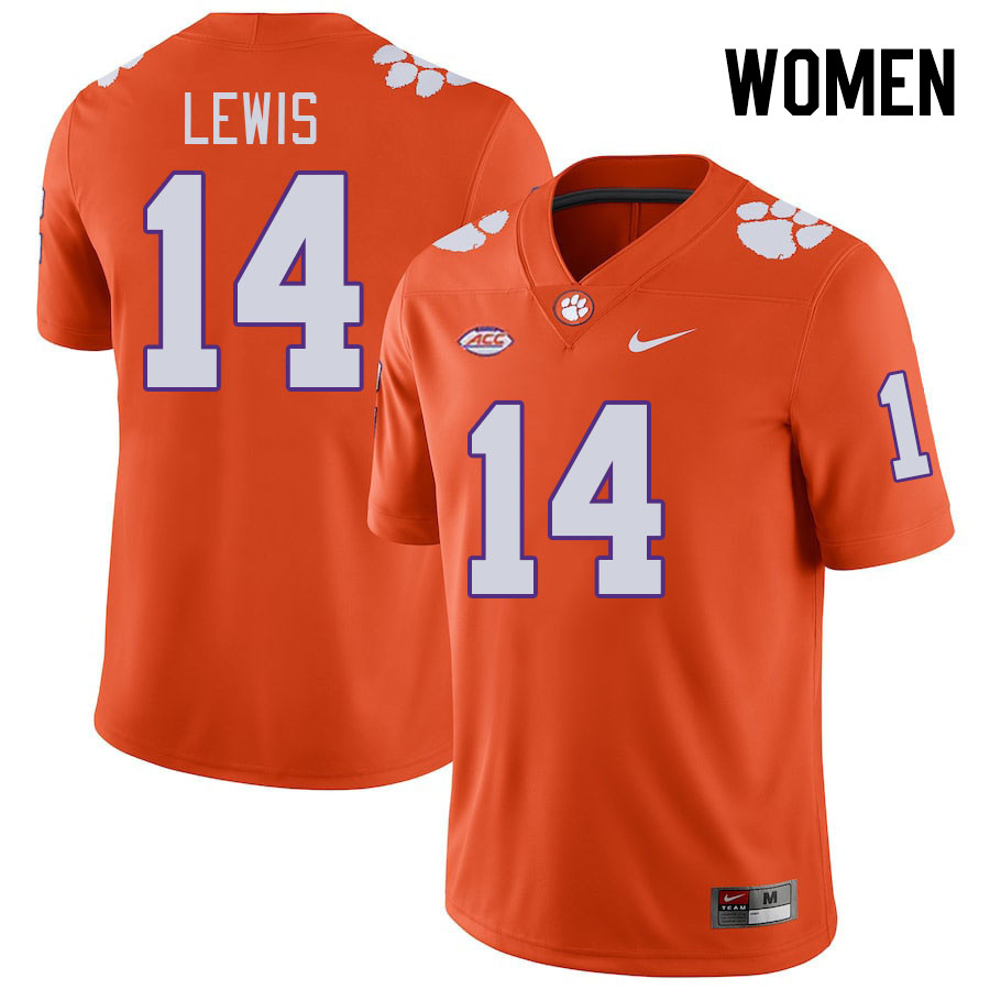 Women #14 Shelton Lewis Clemson Tigers College Football Jerseys Stitched-Orange - Click Image to Close